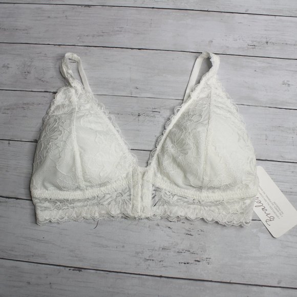 Rene Rofe Women's Off White Lace Bra Size L Padded Wire Free Front Hook - Picture 5 of 9